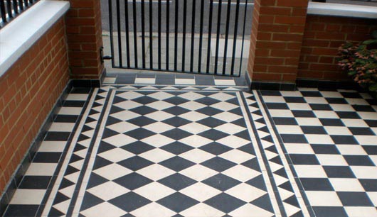 Black and white tiled path