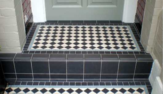Black and white tiled doorstep